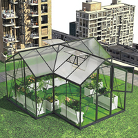 Invernadero de Vidrio Ecológico de Primera Calidad, con Estructura de Aluminio Resistente con Recubrimiento en Polvo, Vidrio Templado Transparente para Jardinería