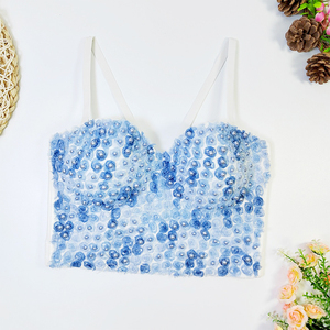 BL30 dames décontracté quotidien dégradé couleur perlé Corsets 3D <span class=keywords><strong>Rose</strong></span> fleur Design perle décor Bustier soutien-gorge - Product Image 2