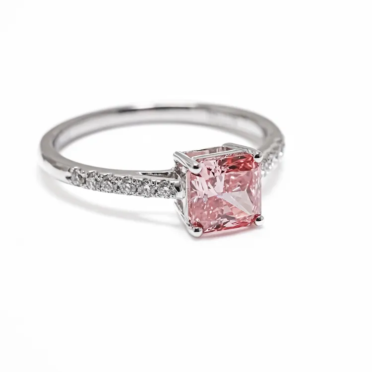 Harga grosir CVD Lab 0.78 karat berlian tumbuh cincin emas mawar Set cincin berlian untuk Cluster pertunangan pernikahan