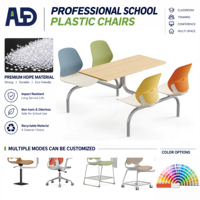 Ensemble table et chaises de cantine en plastique PP, structure métallique, sièges interconnectés pour salle scolaire