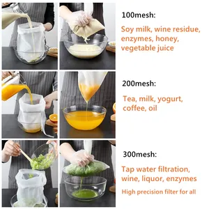 Saco de filtro de soja reutilizável, filtro de malha fina de nylon de grau alimentar com filtro para filtro de leite e café da cozinha