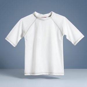 Premium Quality Boys White Short Sleeve Rash Guard 100% Polyester Quick Dry Plain Dyed Children's Swim <b>Shirt</b> Top - Product Image 3
