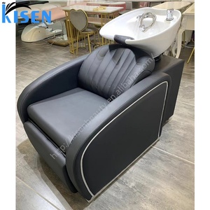 Fauteuil de lavage Kisen en cuir PU de luxe moderne avec cuvette en céramique pour salons de coiffure, hôtels et salles de bain - Product Image 1