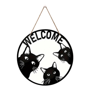 Letrero de madera de bienvenida con diseño de gato para sala de estar y dormitorio, decoración creativa para colgar en la pared, letrero de bienvenida de madera. - Product Image 5