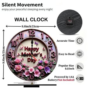 Round Wooden Wall <b>Clock</b> 25x25Cm Silent Non Ticking Home Indoor Decor - Product Image 5