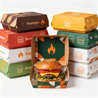 Boîte à hamburger en carton blanc biodégradable jetable, impression personnalisée du logo et du motif, emballage pour la restauration rapide à emporter, commande en gros