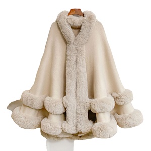 Nuevo Poncho de Punto con Cuello de Piel Sintética de Conejo Rex, Talla Grande, Ecológico, Transpirable, de Fibra de Poliéster Vintage - Product Image 1