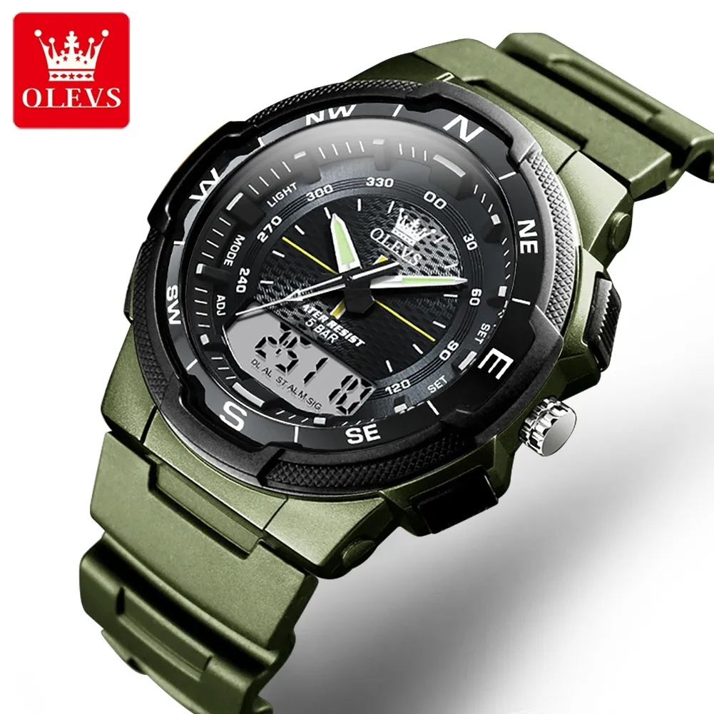 OLEVS1107 RelojesHombre安い電子時計5atm防水デジタル時計クロノスポーツウォッチメンズ腕時計