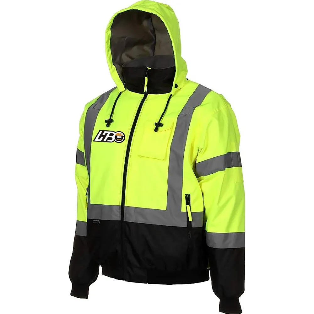 HBC Class 3 Hi vis bomber Detachable Hood jacket Hi-Vis Work Safety Jacket Men's Two Tone High Visibility Reflective Jacket