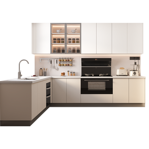 Modern Minimalist White Kitchen <b>Cabinet</b> Custom Solid Wood Kitchen Furniture LED Light - Product Image 5