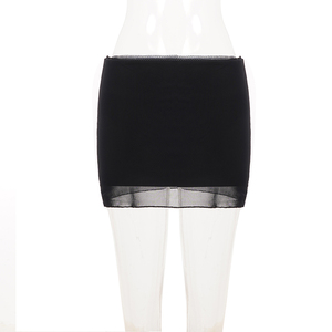 Street Pure Sexy Hot Girl Low Waist Mesh Sheer Double Layer <b>Patchwork</b> Bodycon Mini <b>Skirt</b> for Women - Product Image 6