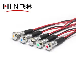 FILN 8mm Panel Dash 12v 24v 220v metal indicator light with wire