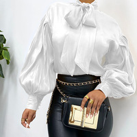 Vente en gros Soie Designer de mode Satin Chemisier à manches longues pour femmes Chemise à manches longues de couleur unie Vintage Top Blouses Casual Woven
