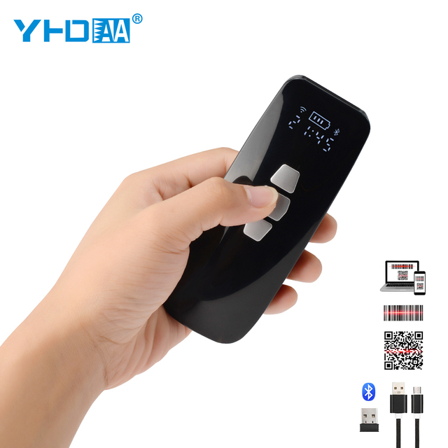 YHDAA in Stock OEM ODM Handheld Portable Mini Auto-scanning 1D 2D QRcode Bluetooth Barcode Reader Support Windows Android IOS