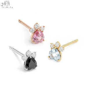 Exclusivo y Moderno Pendiente de Oro Sólido de 18K con Zafiro Natural y Diamante, con Cierre de Rosca de un Solo Lado, para Uso Diario de Mujeres - Product Image 3