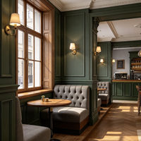 Design d'intérieur moderne pour boutique de bubble tea, comptoir de présentation de desserts en pierre, mobilier de boulangerie en bois, équipements pour café