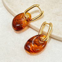 Boucles d'oreilles pendantes en résine écaille de tortue, alliage plaqué or, breloque ovale ambre, style bohème, pour usage quotidien, vente en gros, personnalisables