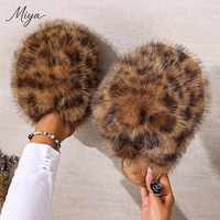 YJ-095 Nouvelles pantoufles d'hiver chaudes à imprimé léopard à poils longs et bout fermé pour femmes, pantoufles thermiques épaisses en coton moelleux pour la maison