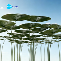 Sculpture de pavillon en forme de feuille de lotus en acier inoxydable poli sur mesure, parasol extérieur pour place publique