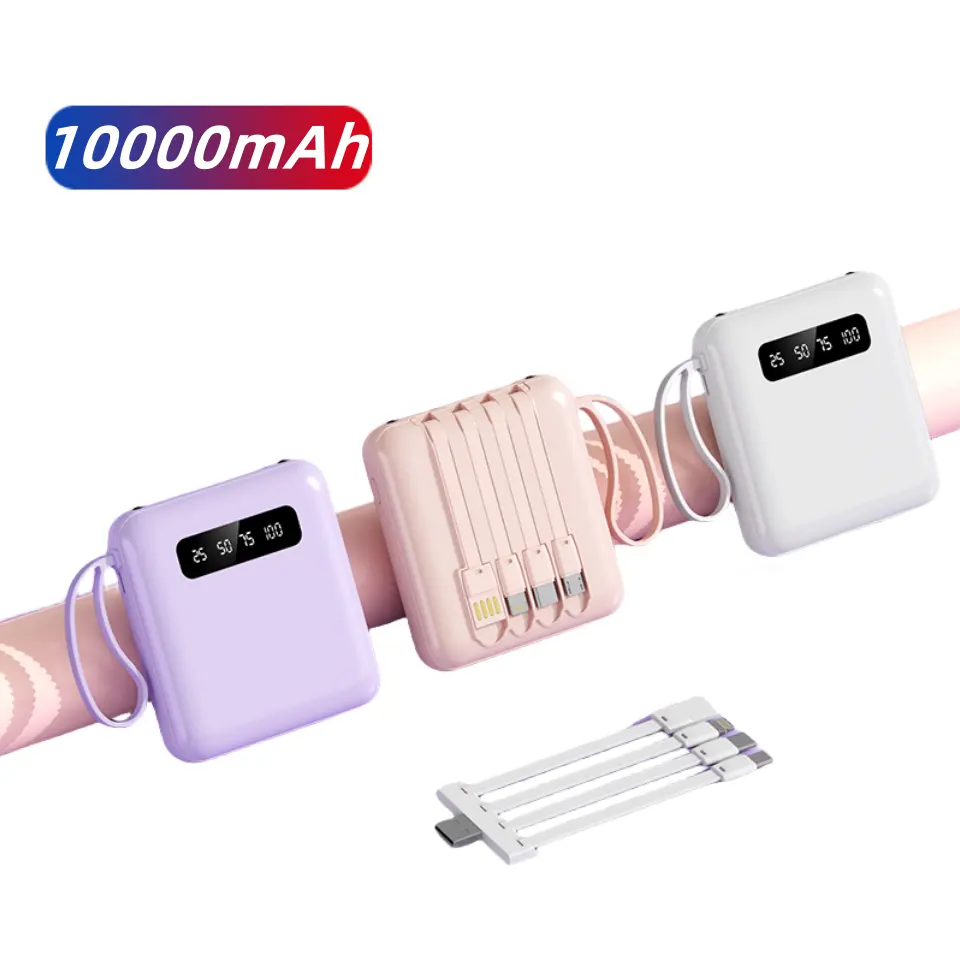 Großhandelspreis mit eingebautem Kabel Mini-Powerbank 10000 mah tragbares ladegerät benutzerdefiniertes Logo 10000 mah Power Bank