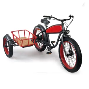 26 인치 프레임 숨겨진 배터리 세 바퀴 지방 타이어 레트로 오래 된 스타일 빈티지 전기 자전거 사이드 바구니 화물 자동차