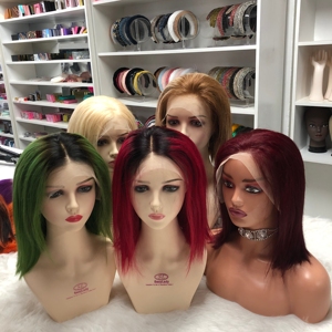 Perruques Bob Cheveux Raides avec Fermeture Frontale en Dentelle, Perruque Cheveux Humains <span class=keywords><strong>Blondes</strong></span> 613 avec Mèches, Perruque Courte Noire Personnalisable - Product Image 4