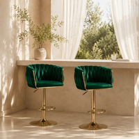 Chaises de bar ergonomiques en velours avec base dorée de luxe, pivotantes et réglables, chaises hautes de comptoir ergonomiques pour la cuisine