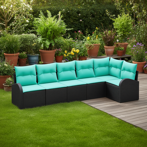 Black Poly Rattan Garden <b>Sofa</b> <b>Set</b> With Cushions Outdoor Furniture Contemporary Design - Product Image 2