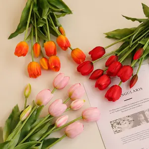 Groothandel Goedkope Wit Geel Paars Roze Rood Blauw Oranje Magnolia Zwart Pu Kunstmatige Tulpen Takken Bloemen Boeket Tulp