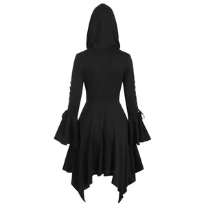 Mantello Nero Rinascimentale Coldker, Costume Gotico Medievale da <span class=keywords><strong>Donna</strong></span>, Abito con Cappuccio da Strega per Natale, Abbigliamento del Medioevo - Product Image 4