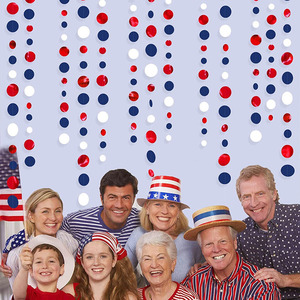 <span class=keywords><strong>4</strong></span> metri di stelle filanti rosse bianche blu <span class=keywords><strong>4</strong></span> ° di decorazioni July ghirlanda di carta festa patriottiche a cerchio rotondo stelle filanti - Product Image 2