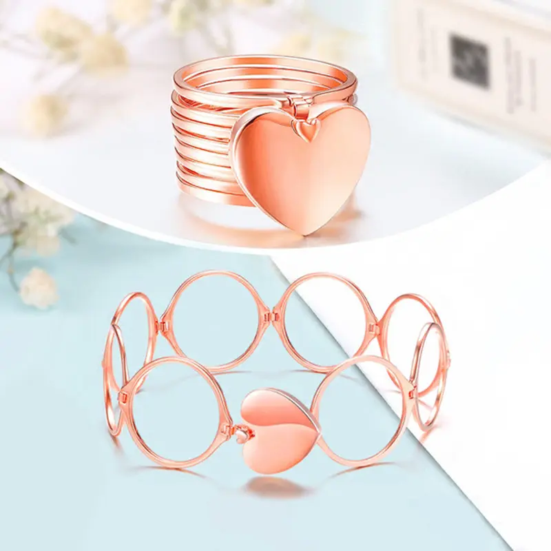 18k Gold Plated Transformable Bangles Bracelet Telescopic Tube Ring Trendy Heart Charms Retractable Bracelet Magic Folding Rings