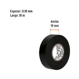 Cinta aislante BOX 8 de 18 m x 19 mm, negra en blíster, TRUPER - Product Image 2