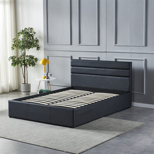 <span class=keywords><strong>Letto</strong></span> Contemporaneo in Pelle Nera con Contenitore Idraulico, <span class=keywords><strong>Letto</strong></span> Moderno con <span class=keywords><strong>Testiera</strong></span> Imbottita a Strati - Product Image 4