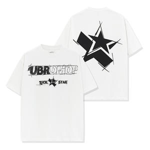 Hot Retro <span class=keywords><strong>Lucky</strong></span> Star Print Camiseta suelta Casual 100% algodón Heavyweight Crewneck Impresión digital para hombres y mujeres - Product Image 5