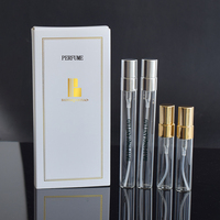 Caja de lujo personalizada para botella de perfume de vidrio de 10 ml, botella de perfume de muestra pequeña de 2 ml, 3 ml, 5 ml, 10 ml con tapa plateada y atomizador de rosca.