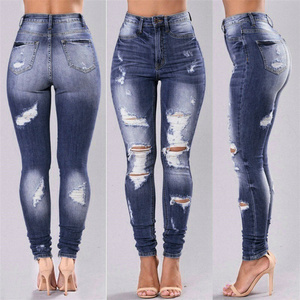 Hot Seller High Quality Denim Hole Skinny <strong>Stretchy</strong> Pencil <strong>Jeans</strong> Pants High Waist <strong>Jeans</strong> <strong>Women's</strong> Denim <strong>Jeans</strong> - Product Image 4