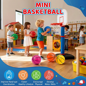 JUNYE Ballon de basket <span class=keywords><strong>gonflable</strong></span> souple en PVC personnalisé avec logo imprimé en couleur, 8 cm, pour enfants et tout-petits, utilisation en extérieur, sur la plage, à la piscine ou en intérieur - Product Image 1