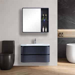 Lavabo de vidrio súper blanco Fregadero de pared de PVC curvo pintado de alto brillo Gabinete de baño flotante Vanidad - Product Image 4