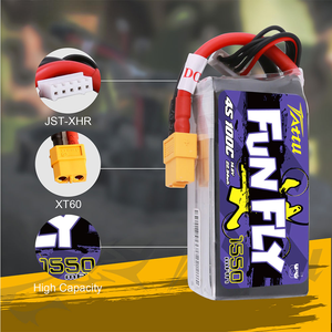 Batterie Lipo <span class=keywords><strong>TATTU</strong></span> <span class=keywords><strong>FUNFLY</strong></span> 1300mAh 1550mAh 1800mAh 3S <span class=keywords><strong>4S</strong></span> 6S 11.1V 14.8V 22.2V 100C avec connecteur XT60 pour FPV Tailles 250 230 210 180 - Product Image 5