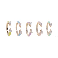 Bague ajustable ouverte pour femme, plaquée or, avec double goutte d'eau colorée et pierre précieuse blanche, émail néon, 5 couleurs, oxyde de zirconium