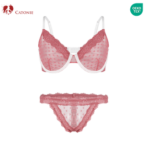 Completo intimo <span class=keywords><strong>sexy</strong></span> da donna in pizzo ricamato 3D, due pezzi, in spandex/nylon, taglie forti, con fiocco e decorazioni in strass - Product Image 2