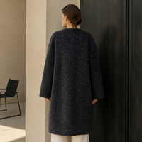 Manteau d'hiver décontracté pour femme en laine écologique non tissée, épais et moelleux, à simple boutonnage, col rond, en cachemire, manches longues, idéal pour le bureau