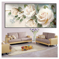 Peinture Diamant Imprimée en Gros DIY Fleur de Pivoine Blanche Décoration Maison 5D 90x45 Style Américain