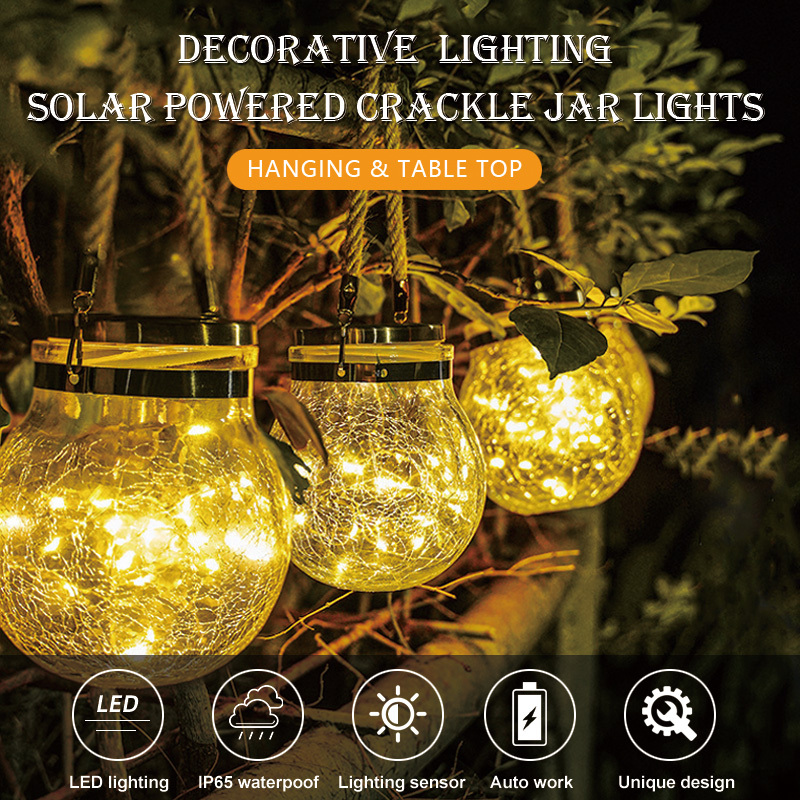 Outdoor Hanging Solar Globe Lanterns 20 LED Solar Crackle Glass Ball Lights With Hemp Rope for Garden Wedding Party · image 2