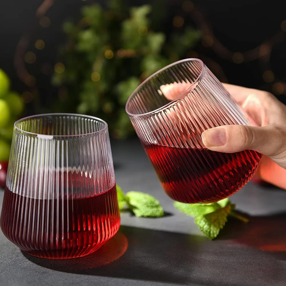 Şarap ve alkollü içkiler için kırılmaz ve yeniden kullanılabilir plastik Stemless viski şarap bardağı