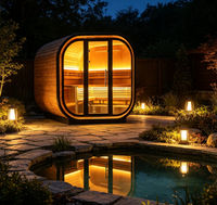 Sauna Tradisional Luar Ruangan Besar dari Kayu Spruce Terkarbonisasi untuk Rumah Keluarga dengan Pemanas Listrik dan Lampu LED Ambient Mewah