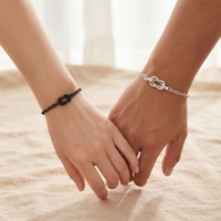 Ensemble de bracelets en acier inoxydable plaqué or 18 carats avec nœud d'amour, pendentif en alliage, bijoux assortis pour couple
