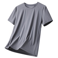 T-shirt d'été en maille de nylon à manches courtes pour homme, séchage rapide, respirant, anti-plis, haute élasticité, couleur unie, col rond décontracté