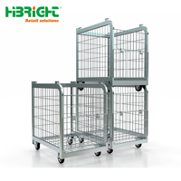 Conteneur logistique pliable en acier robuste Highbright, cage de stockage portable, conteneur à roulettes pour entrepôt, empilable et emboîtable en fil métallique
